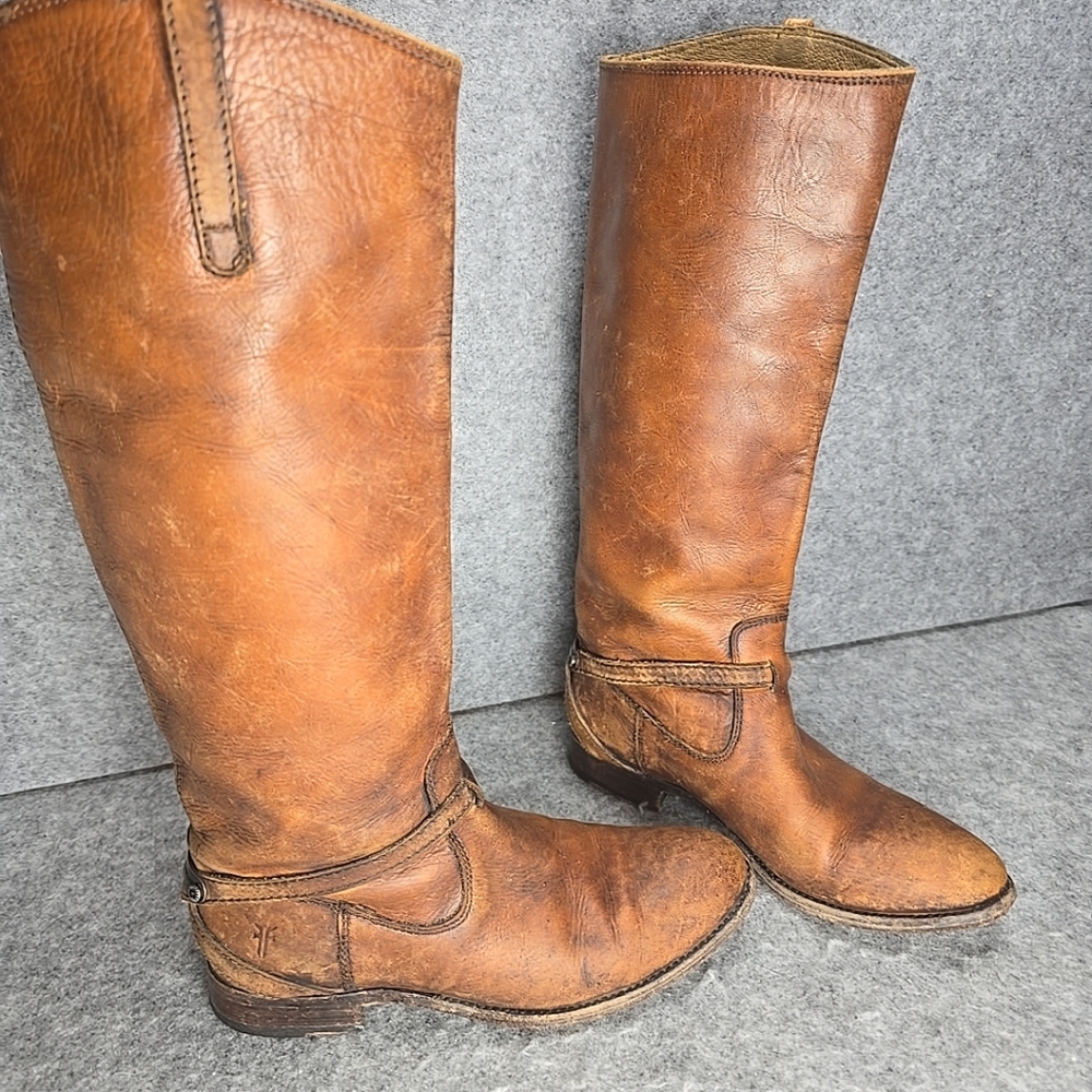 The Frye Company Womens 6.5B Lindsey Plate Brown Leather Tall Riding Boots